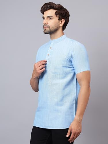 Image of LATEST CHIKAN Men's Cotton Regular Casual Strped Short Kurta Half Sleeves - (SK-LJ.DS.AS)