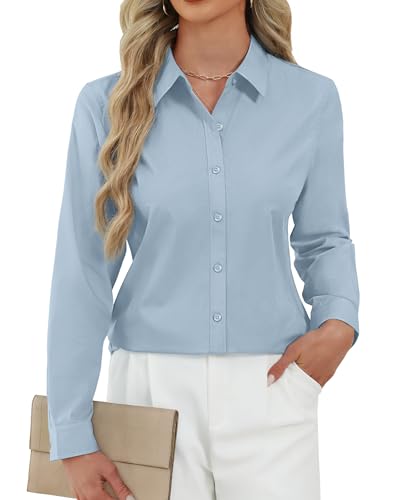 Image of J.VER Button Down Shirts for Women Stretch Collared Long Sleeve Dress Shirt | Business Casual, for Work Office, Meetings, Dinner, Dates, Travel, Leisure, Elegant, Workout, Social Gathering, Commute
