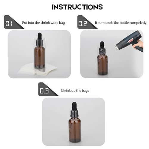Image of Large Quantity 1oz Glass Bottle Shrink Bands Clear PVC Heat Shrink Wrap Sealer for 30ml Bottles Perforated Custom Bulk Purchase