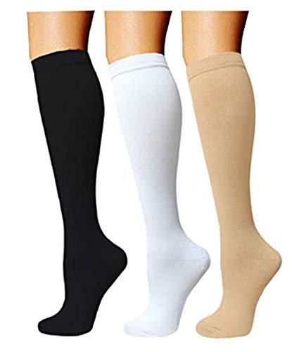 3 Pair Compression Socks Women Men Medical Athletic Sport Running Circulation 15-20mmHg