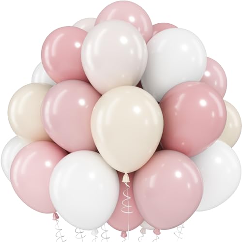 Image of Dusty Pink Balloons, 60pcs 12 Inch Pastel Light Pink Cream Beige White Ivory Helium Balloons for Girls Women Fairy Birthday Baby Bridal Shower Bachelorette Wedding Party Decorations