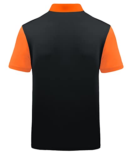Zity Mens Polo Shirt Short Sleeve Sports Golf Tennis T-Shirt 045-2-Black Orange-Xl #TOP2