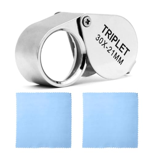 OUDQFCJ Lupa Plegable para Joyería, Gemas, Diamantes, Sellos, Monedas, Antigüedades y Relojes, de Bolsillo de Acero Inoxidable, para Monedas, de Joyería, de Impacto, Relojero, Numismatica (30X)