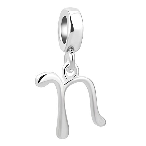Q&Locket 925 Sterling Silver Letter A-Z Alphabet Initial Charms Dangle Charm Beads for European Bracelets (N)