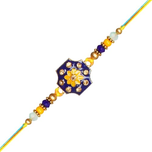 CHERKRAFT Rakhi for Brother Bro Bhai Rakhi Thread with Pearls for Men/Boy Raksha Bandhan with Premium Packaging (Design 6 Large)