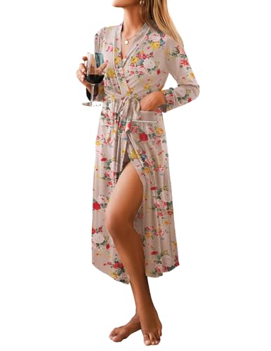 Image of Ekouaer Women Kimono Robes Full Length Knit Bathrobe Lightweight Sleepwear