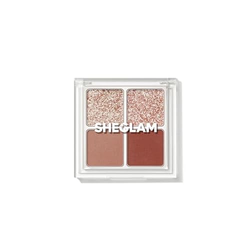 SHEGLAM Cosmic Crystal Eyeshadow Quad 4-Color Matte Glitter Eyeshadow Palette Rose Gold Warm Peach Brown Long Lasting Ultra Pigmented Smooth Blendable Eyeshadow-Charm School