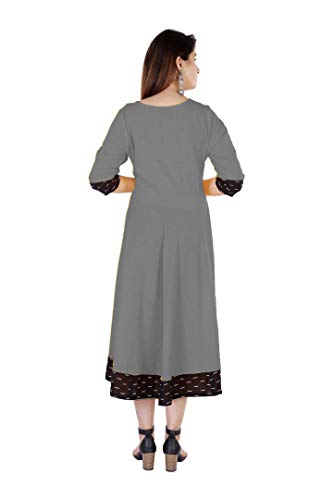 Image of Cotton Plain Black Parinted Lace Border Anarkali Dress Kurtis for Women - Not a Set with Dupatta or Pant