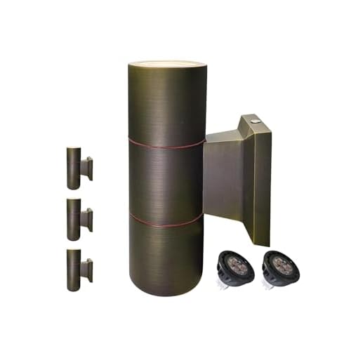 COLOER Brass Outdoor Cylinder Wall Lights(Bronze 6.875" H x 4.25" W) 4 Pack with LED MR16, 12V Low Voltage Porch Light in 2 Lights, 2700K Up Down Lights, Outside Light for House Porch Patio