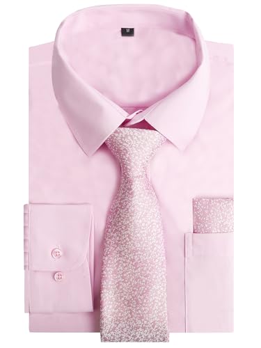Image of Alizeal Mens 3 Pcs Long Sleeve Shirts Set | Pocket Square Necktie Perfect for Weddings Business Daily Wear