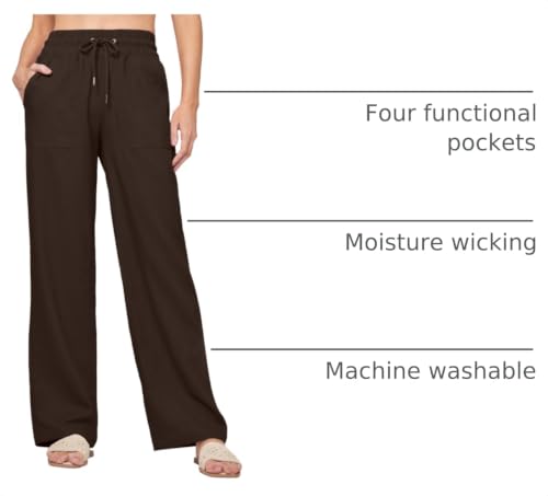Image of Willit Women Linen Pants Wide Leg Casual Palazzo Pants Cotton Linen Lounge Beach Summer Pants with Pockets 29 inch /31 inch / 33 inch