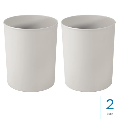 Set de 2 canecas de basura redondas de plástico gris claro miniatura 2