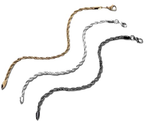 3PCS Stainless Steel Bracelets for Men Gold, Silver, Black Bracelet Twisted Cable Mens Luxury Jewelry Bracelets Gifts