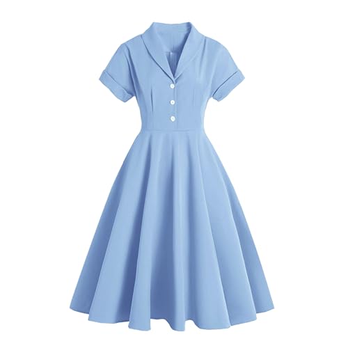 Image of 50s Dresses for Women Vintage 1950s Notch Lapel Cocktail Dress Retro 60s Rockabilly Audrey Hepburn Tea Party Dress