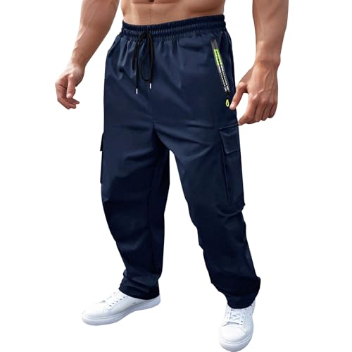 Men's Casual Cargo Sweatpants Loose Drawstring Waist Pants Lightweight Slim Fit Tactical Pants with Multi Pockets