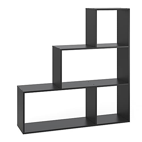 Vicco Étagère, Noir, 116.8x123.2cm, utilisable comme séparateur de pièce en Version escalier
