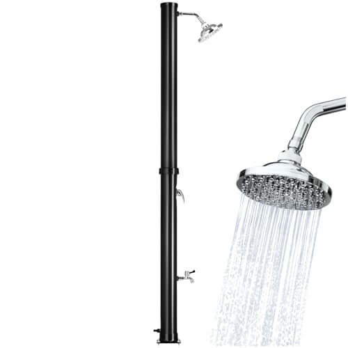 tectake® Solardusche 20l, Gartendusche mit Duschkopf groß und Wasserhahn für Füße, solar Shower Aussendusche, Gartenbrause, Outdoor Dusche, warmes Wasser, für Garten, Camping oder Pool - schwarz