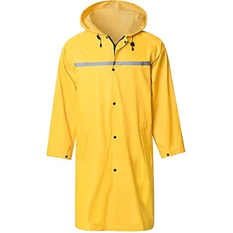 Mens Long Hooded Safety Rain Jacket Waterproof Emergency Raincoat Poncho, Yellow, Large Cover