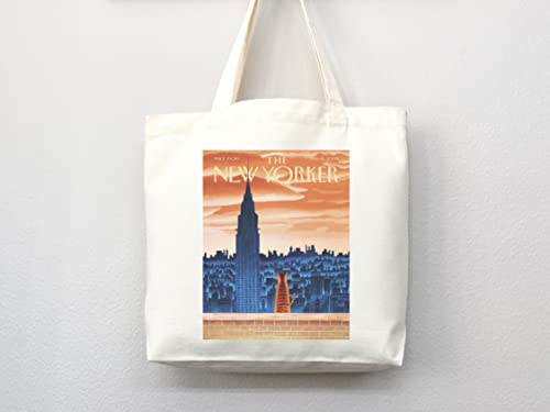 Bolso tote New Yorker con arte de portada de la revista, diseño estético y sostenible, hecho a mano miniatura 2