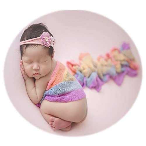 Image of Zeroest Newborn Photo Shoot Props Baby Photography Blanket Infant Photos Outfits Flexible Rainbow Wrap (RainbowPink)