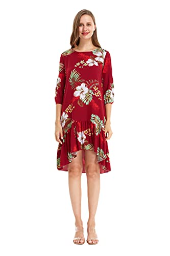 Image of Matchable Family Hawaiian Luau Men Women Girl Boy Clothes in Pineapple Garden Burgundy
