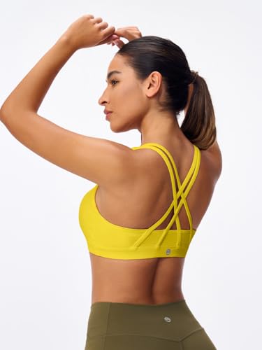 Image of Women's Strappy Sports Bras Light Compression Crop Criss Cross Back Padded Workout Yoga Bra Supportive U Neckline