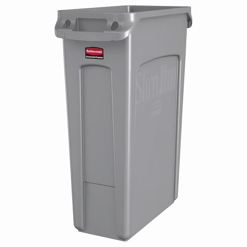Rubbermaid Commercial Products Slim Jim Plastic Rectangular Trash/Garbage Can with Venting Channels 23 Gallon Gray