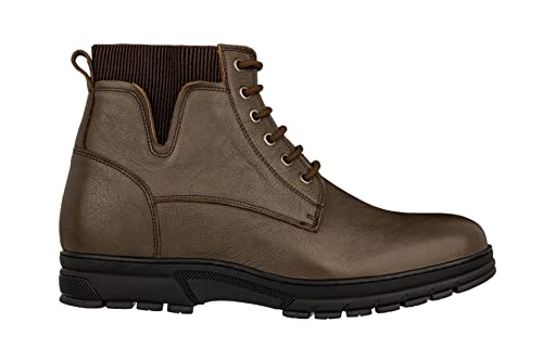 TOTO Men's Invisible Height Increasing Elevator Shoes - Chocolate Brown Pebble Grain Leather Lace-up Work Boots - 2.8 Inches Taller - K84016 - Size 9 D(M) US2