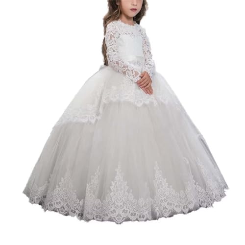 Princess Flower Girl Dresses for Wedding Appliques Tulle Pageant Dress Lace Party First Communion Long Sleeves Ball Gown