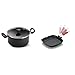 Lagostina Linea Rossa Casseruola Multifunzione 2 Maniglie + Coperchio, Acciaio Inox 18/10, Nero, 24 cm & Linea Rossa Grill Quadrato con Manico Pieghevole, Alluminio Antiaderente, Nero, 28x28 cm