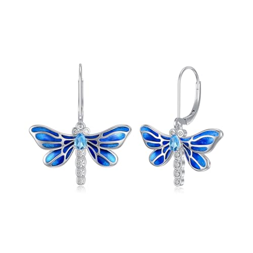 Boucles d'oreilles libellule bleue en argent 925 dormeuses pour femme
