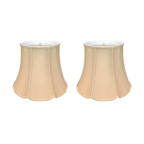 Royal Designs, Inc. Set of 2 Tall Drum Bottom V-Notch Designer Lamp Shade, Beige, 11 x 16 x 13 in, 2 Pack