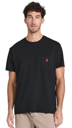 Polo Ralph Lauren Camiseta masculina com bolso, Preto, G