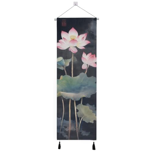 掛け軸 タペストリー 縦長 かけじく 床の間 掛け物 おしゃれ 蓮の花 絵画 復古 和風 日本 1 装飾画 壁画 アートポスター インテリア 部屋飾り 壁飾り 縦型 人気 飾り付け
