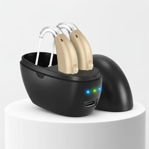 Aika Rechargeable Hearing Aid (2-Unit) | Noise Cancellation Ear Machine for Seniors | 30-Hour Battery | 1-Year Warranty | Easy Volume Control, Comfortable Fit with Dry Kit