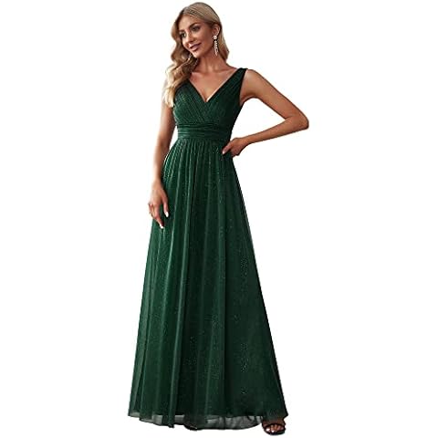 Ever-Pretty Damen V-Ausschnitt Ärmellos Hohe Taille Glitzer Elegant Lang Abendkleider Dunkelgrün 36 Cover