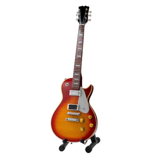 Reni Gifts Jimmy Page Miniature Guitar Replica - 10 Inch Orange Les Paul Miniature Replica Guitar with Stand for Desk for Rock and Roll Lovers and Jimmy Page Fans - Hand Painted Solid Mahogany Wood