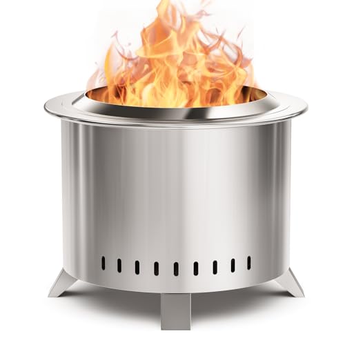 Verdeluxe Smokeless Fire Pit,22 Inch Stainless Steel Firepit, Outdoor Wood Burning Fire Pit with...
