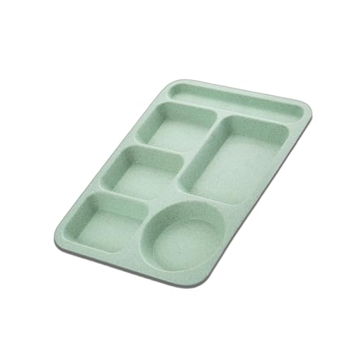ZGWANSUI Platos divididos de paja de trigo, platos de 5 compartimentos reutilizables, bandeja de almuerzo escolar de plástico con separadores para adultos, platos de sección de alimentos, platos de