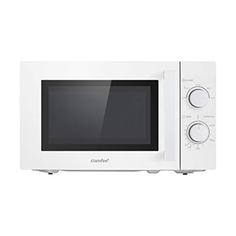 Comfee CMSN 20 wh Mikrowelle / Solo-Mikrowelle mit 5 Leistungsstufen/ Innenbeleuchtung/ easy Defrost/360°Drehteller / Zwei Drehregler/20L/700W/ Weiß, Mechanisch Cover