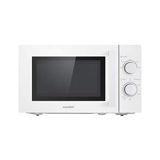 Comfee CMSN 20 Wh Microwave, Solo Microwave with 5 Power Levels, Interior Lighting, Easy Defrost, 360° Turntable, Two Control Knobs, 20 L, 700 W, White, Mechanical