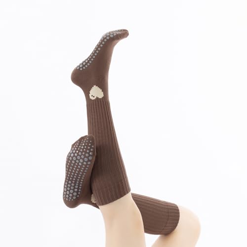Image of Verdancy Yoga Pilates Socks with Grips for Women Ribbed Knee Highs Non Slip Cushioned Over the Calf Socks for Barre Ballet