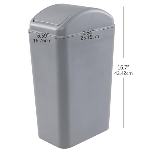 Caneca de basura plástica rectangular con tapa abatible, 12 L gris miniatura 2