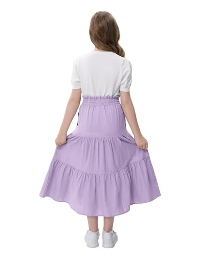 Image of Maxi Skorts Skirt for Girls Button Front High Waisted Long Skirt with Belt Ruffled Skirts with Pocket 3-12Years