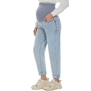 POSHGLAM Women’s Maternity Jeans Over Belly Comfy Stretch Boyfriend Jeans Denim Pregnancy Pants, S-XXL