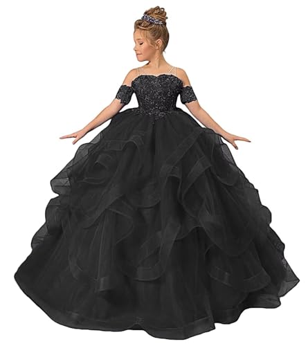 Pageant Tulle Dress for Girls Flower Girl Dresses for Wedding Lace Applique Princess Ruffles First Communion Dress 2-16 Years