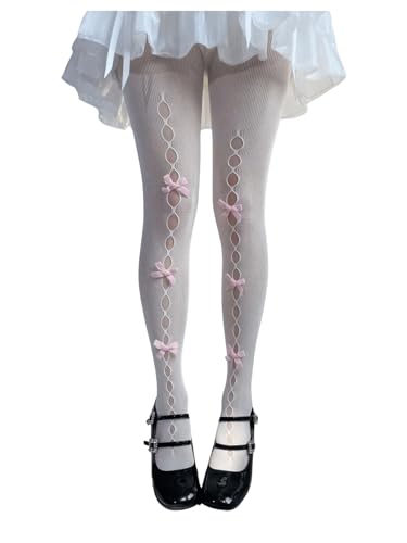 Verdusa Women's Bow Cut Out Fishnet Tights Mesh High Waist Stockings Pantyhose