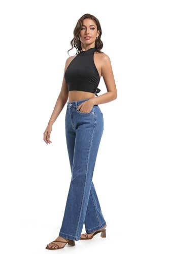 Women's Jeans High Waisted Straight Leg Stretchy Jeans Trendy Wide Leg Tummy Control Loose Casual Denim Pants4