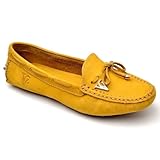 Sapato Mocassim Drive Feminino Casual em Couro Resistente Prático e Confortável (37, Amarelo)