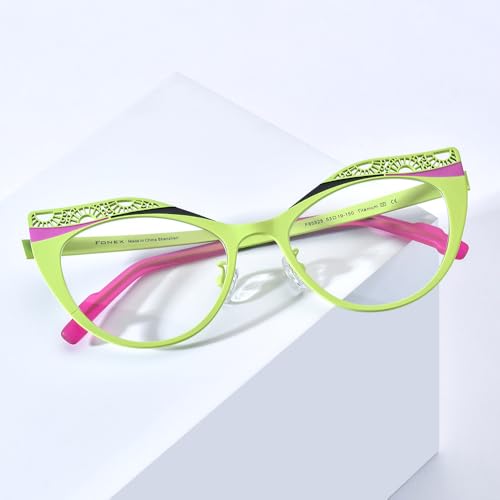 Image of FONEX Colorful Pure Titanium Glasses Frame Women Retro Round Eyeglasses